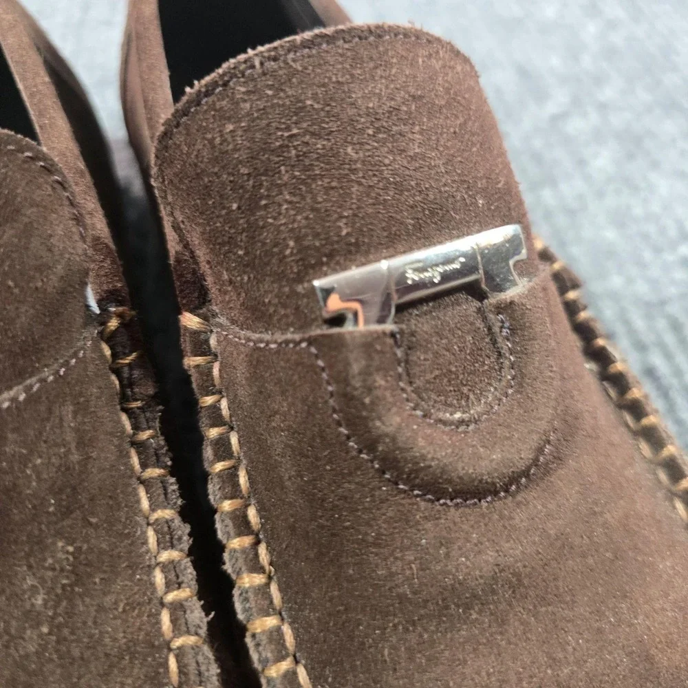 Salvatore Ferragamo Shoes Mens 44D 11 Brown Suede Moc Toe Casual Loafers Italy